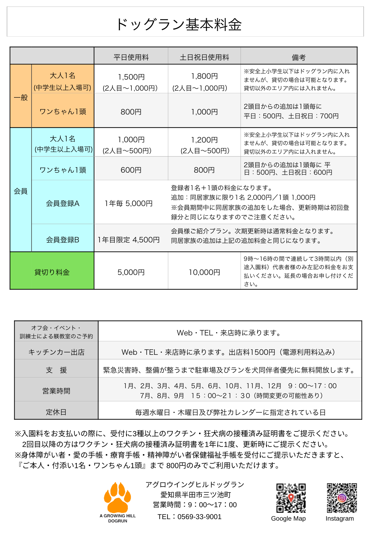 A Growing Hill Dogrun ドッグランの基本料金
